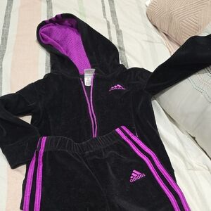 Adidas Black and Pink Hooded Tracksuit